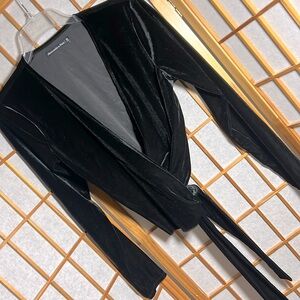 Abercrombie & Fitch black velvet / velour - feel, deep V, wrap top in medium M